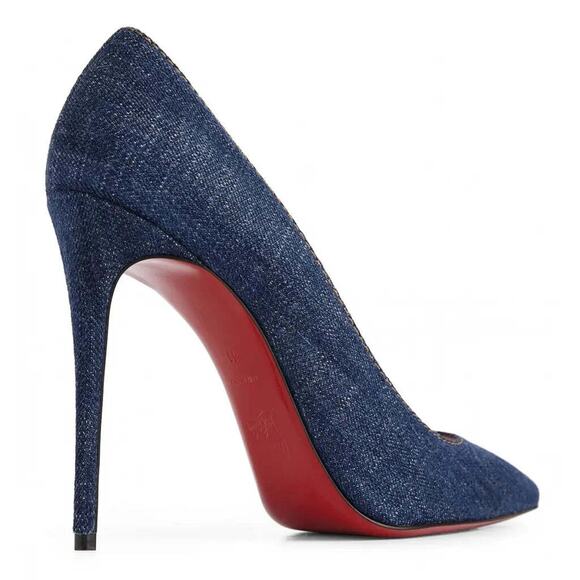 Christian Louboutin Kate 100 Blue Denim Saba Gold Stiletto Pointed Heel Pump 40 - Picture 10 of 12